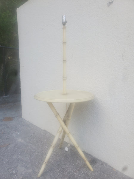 VINTAGE FAUX BAMBOO TRIPOD FLOOR LAMP ACCENT TABLE