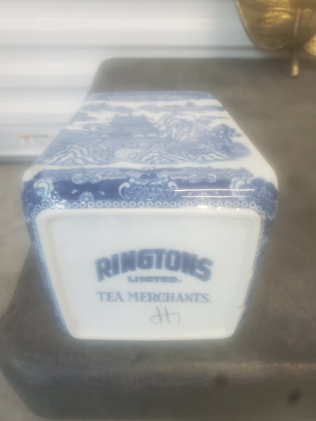 RINGTONS LIMITED TEA MERCHANTS BLUE AND WHITE CHINOISERIE/PAGODA TEA-BISCUIT-NUMMY-COOKIE JAR/CANISTER/FLOWER POT/PLANTER/DISH ~ MISC
