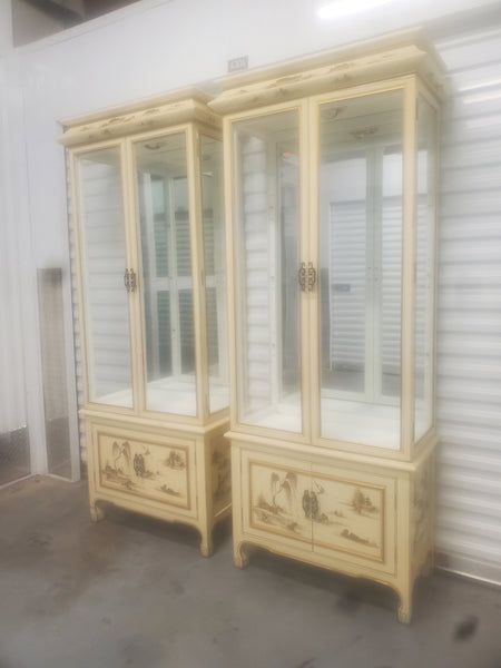 VINTAGE LACQUERED MIRRORED MING CHINOISERIE PAGODA CABINET/ CURIOT/ BREAKFRONT/ CHINA CABINET/ SHELF (2)
