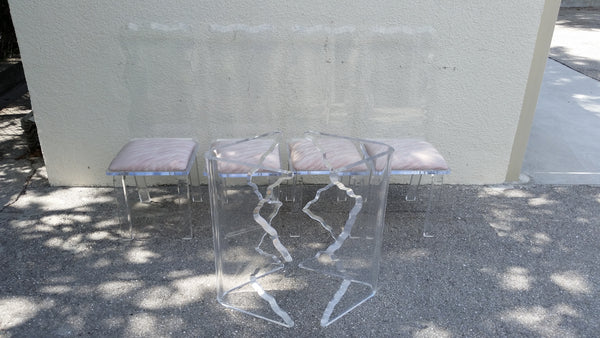 VINTAGE CHARLES HOLLIS JONES SCULPTURAL "ICICLE" DINING SET W/ DINING TABLE N 4 SCALLOPED BEVELED LUCITE DINING CHAIRS