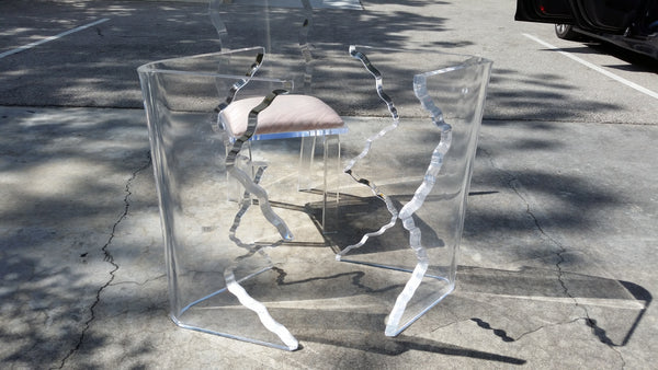 VINTAGE CHARLES HOLLIS JONES SCULPTURAL "ICICLE" DINING TABLE N 4 SCALLOPED BEVELED LUCITE CHAIRS ~ DINING SET