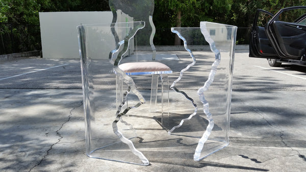 VINTAGE CHARLES HOLLIS JONES SCULPTURAL "ICICLE" DINING SET W/ DINING TABLE N 4 SCALLOPED BEVELED LUCITE DINING CHAIRS