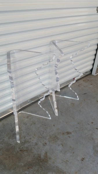 VINTAGE CHARLES HOLLIS JONES SCULPTURAL "ICICLE" DINING SET W/ DINING TABLE N 4 SCALLOPED BEVELED LUCITE DINING CHAIRS