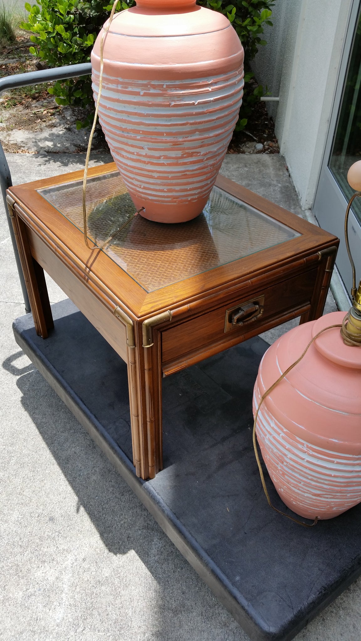 VINTAGE FAUX BAMBOO/CAMPAIGN END TABLE