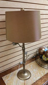 GOLD METAL FAUX BAMBOO TWIG LAMPS W/SHADES (2)