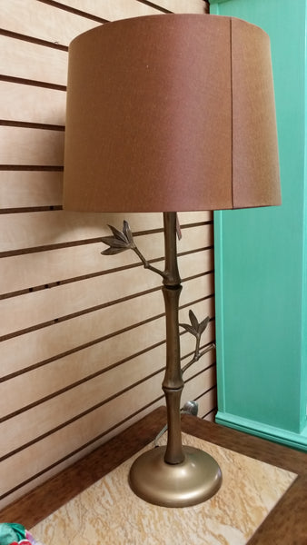 GOLD METAL FAUX BAMBOO TWIG LAMPS W/SHADES (2)