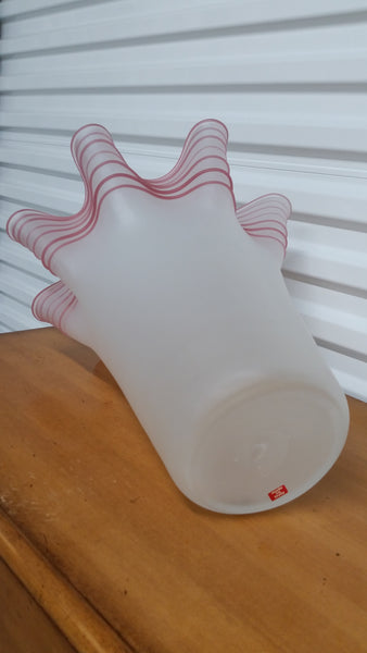 VINTAGE MURANO GLASS SOMMERSO FROSTED & PINK ITALIAN SQUIGGLE HANDKERCHIEF VASE ~ MISC