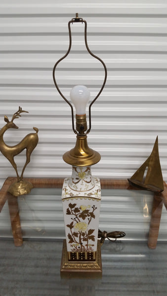 ANTIQUE PORCELAIN BRASS CHINOISERIE LAMP
