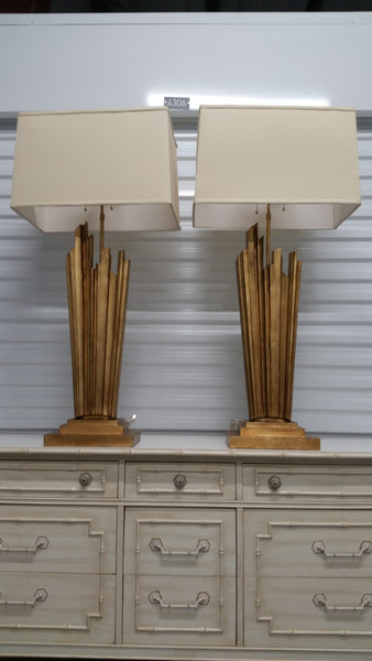 VISUAL COMFORT & CO CLAYMORE GOLD GILT LAMPS/ SHADES BY E.F. CHAPMAN (2)