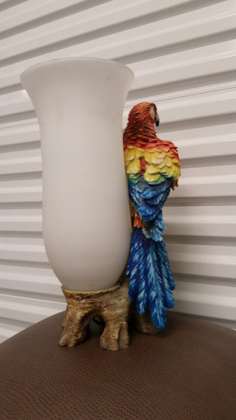 VINTAGE ARI/ART (?) HAND PAINTED/HAND CARVED BISQUE PORCELAIN PARROT/MACAW TORCHIERE LAMP