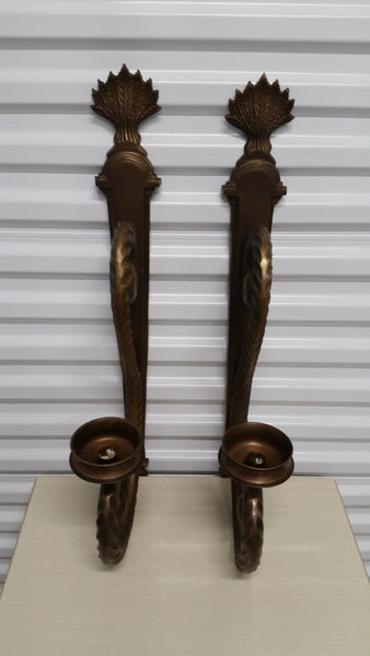 LARGE BRASS CLEF FLORAL WALL SCONCE CANDLEHOLDER (2)