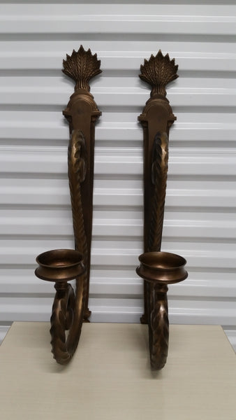 LARGE BRASS CLEF FLORAL WALL SCONCE CANDLEHOLDER (2)