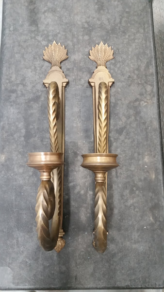 LARGE BRASS CLEF FLORAL WALL SCONCE CANDLEHOLDER (2)