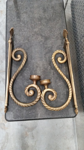 LARGE BRASS CLEF FLORAL WALL SCONCE CANDLEHOLDER (2)