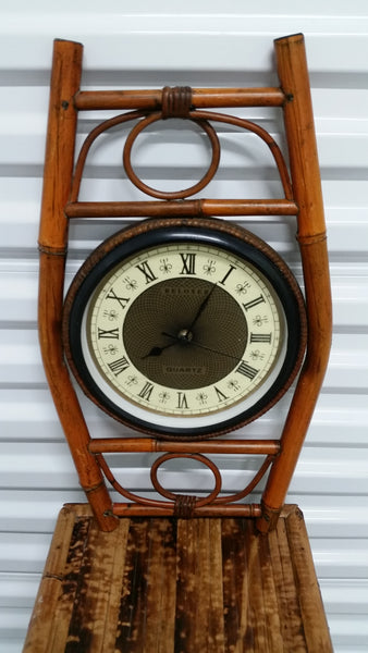 VINTAGE RELOXER QUARTZ BAMBOO RATTAN WALL CLOCK ~ MISC