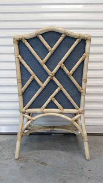 DAVID FRANCIS RATTAN UPHOLSTERED CHIPPENDALE DINING CHAIRS (4)