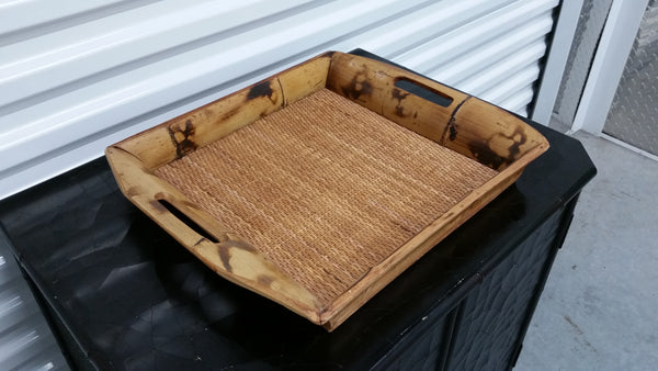 VINTAGE BAMBOO RATTAN SERVING TRAY ~ MISC