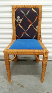 VINTAGE BIELECKY BROTHERS WRAPPED RATTAN BASKETWEAVE ACCENT CHAIR W/THE FRETWORK