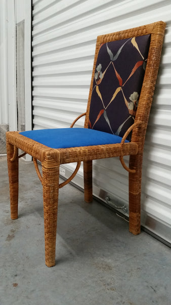 VINTAGE BIELECKY BROTHERS WRAPPED RATTAN BASKETWEAVE ACCENT CHAIR W/THE FRETWORK
