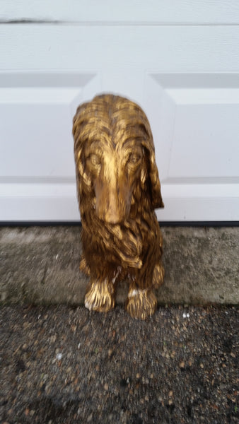 COLE 1979 GOLD GILT CERAMIC SHAGGY WAGGY AFGHAN HOUND  SCULPTURE