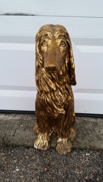 COLE 1979 GOLD GILT CERAMIC SHAGGY WAGGY AFGHAN HOUND  SCULPTURE