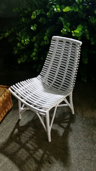 WHITE ARCHED RATTAN/ WOOD SLAT DESK/ ACCENT CHAIR