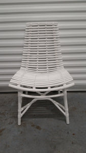 WHITE ARCHED RATTAN/ WOOD SLAT DESK/ ACCENT CHAIR