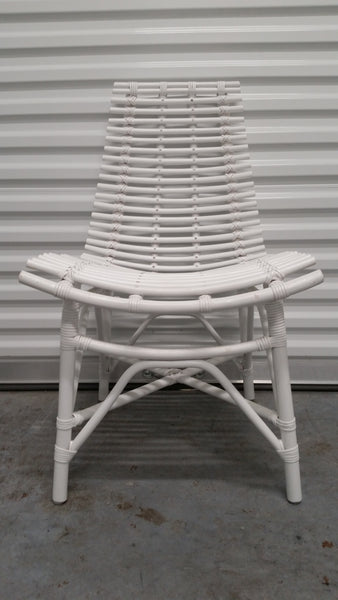 WHITE ARCHED RATTAN/ WOOD SLAT DESK/ ACCENT CHAIR