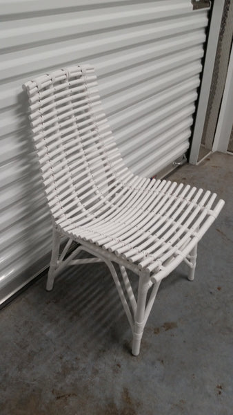 WHITE ARCHED RATTAN/ WOOD SLAT DESK/ ACCENT CHAIR