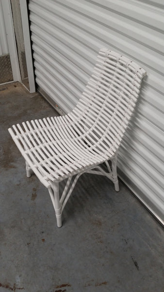 WHITE ARCHED RATTAN/ WOOD SLAT DESK/ ACCENT CHAIR