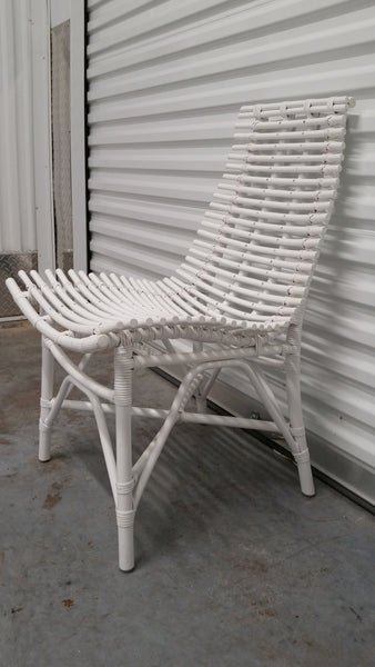 WHITE ARCHED RATTAN/ WOOD SLAT DESK/ ACCENT CHAIR