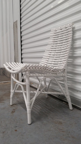 WHITE ARCHED RATTAN/ WOOD SLAT DESK/ ACCENT CHAIR