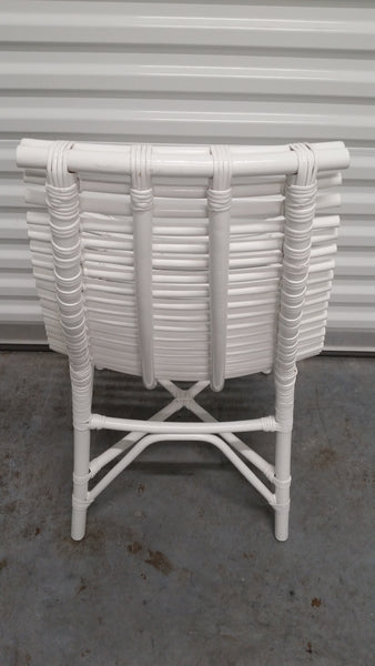 WHITE ARCHED RATTAN/ WOOD SLAT DESK/ ACCENT CHAIR