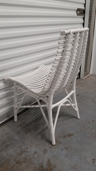 WHITE ARCHED RATTAN/ WOOD SLAT DESK/ ACCENT CHAIR