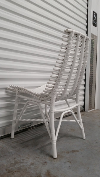 WHITE ARCHED RATTAN/ WOOD SLAT DESK/ ACCENT CHAIR