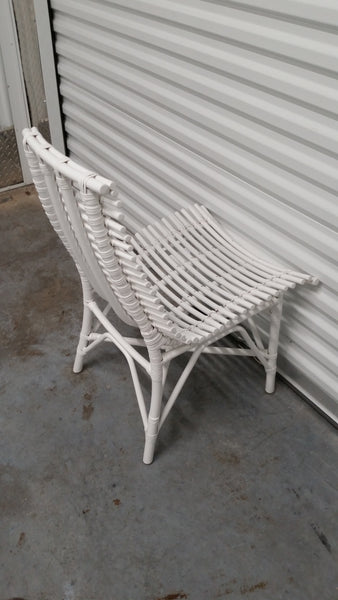 WHITE ARCHED RATTAN/ WOOD SLAT DESK/ ACCENT CHAIR