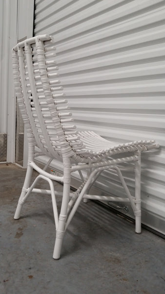 WHITE ARCHED RATTAN/ WOOD SLAT DESK/ ACCENT CHAIR