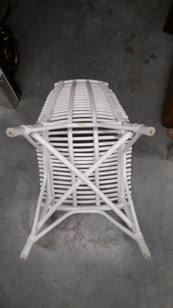 WHITE ARCHED RATTAN/ WOOD SLAT DESK/ ACCENT CHAIR