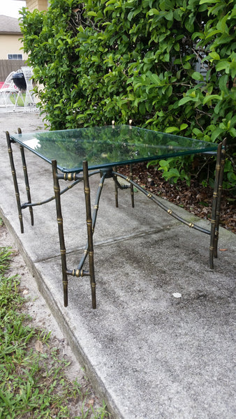 BRASS FAUX BAMBOO (IRON, METAL, STEEL) COFFEE TABLE / COCKTAIL TABLE / ACCENT TABLE