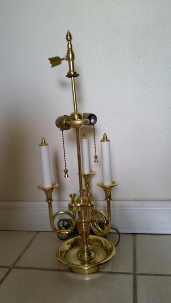 VINTAGE BALDWIN BRASS TRUMPET FRENCH HORN/ SERPENTINE 3 ARM CANDELABRA BOUILLOTTE TABLE LAMP (1 😁SOLD😁 1 AVAILABLE)