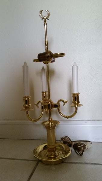 VINTAGE BALDWIN BRASS TRUMPET FRENCH HORN/ SERPENTINE 3 ARM CANDELABRA BOUILLOTTE TABLE LAMP (1 😁SOLD😁 1 AVAILABLE)