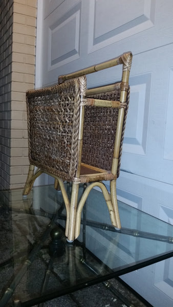 VINTAGE BAMBOO RATTAN FLUSH RECORD/ MAGAZINE RACK ~ MISC