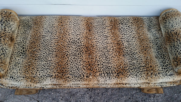 VINTAGE MARGE CARSON FUZZY WUZZY LEOPARD UPHOLSTERED CLAW FEET BENCH