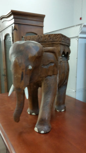 ANTIQUE/VINTAGE SOLID WOOD HANDCARVED ELEPHANT PLANT STAND/ACCENT/LAMP/END TABLE ~ MISC