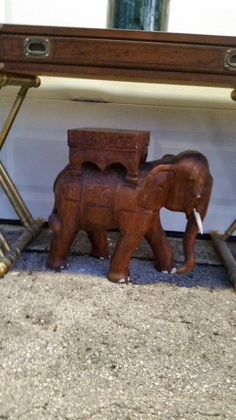 ANTIQUE/VINTAGE SOLID WOOD HANDCARVED ELEPHANT PLANT STAND/ACCENT/LAMP/END TABLE ~ MISC