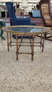 VINTAGE BAKER TORTOISE SHELL FAUX BAMBOO BRASS N GLASS COFFEE TABLE