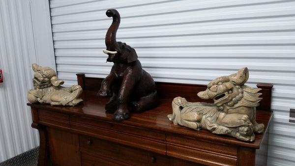 VINTAGE GENUINE LEATHER SITTING & SHAKING 🤝🐘 ELEPHANT SCULPTURE/STATUE ~ MISC