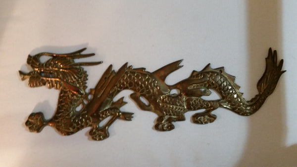 VINTAGE SOLID BRASS CHINOISERIE MIRRORED DRAGON WALL DECOR (2) ~ MISC