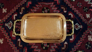VINTAGE HAMMERED COPPER TRAY W/SOLID BRASS FAUX BAMBOO HANDLES ~ MISC