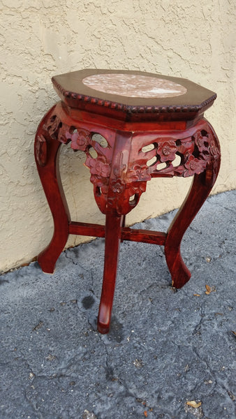 ANTIQUE HAND CARVED OCTAGON ROSEWOOD/ MARBLE ASIAN ACCENT/ END TABLE/ PLANT STAND ~ MISC